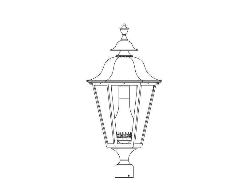 Manor, Large, aluminum, Post Mount, Clear acrylic, (1) 25W B10, with chimney, 120V